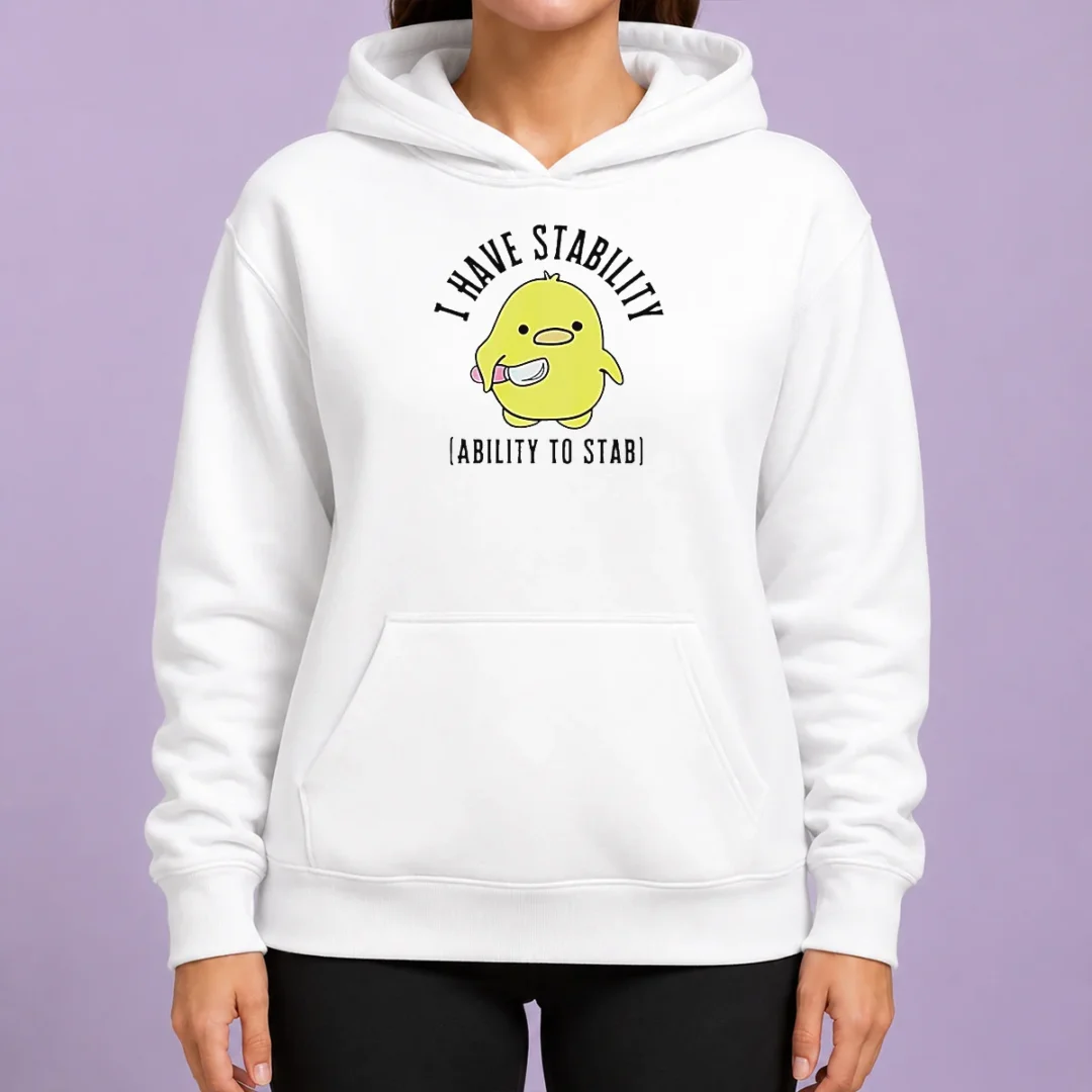 pretty-cute-duck-i-have-stability-ability-to-stab-pun-meme-quote-yellow-bird-hoodie Pretty Cute Duck I Have Stability Ability To Stab Pun Meme Quote Yellow Bird Hoodie