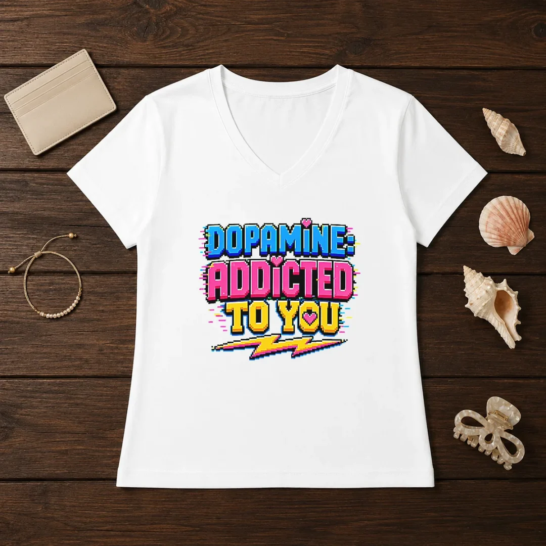 pretty-dopamine-addicted-to-you-pixel-love-v-neck-shirt Pretty Dopamine Addicted To You Pixel Love V-Neck Shirt