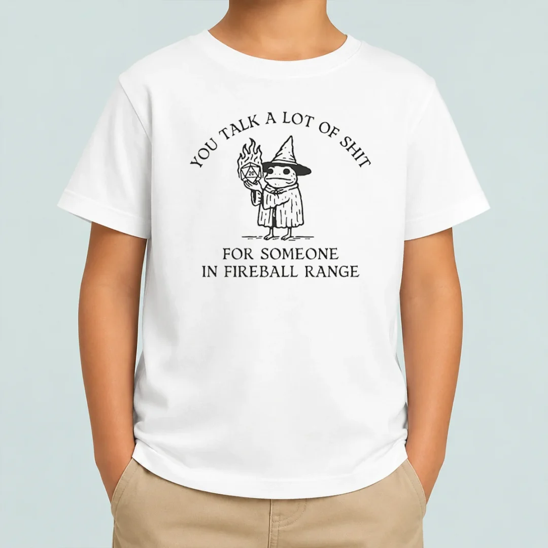 pretty-dungeon-frog-wizard-you-talk-a-lot-of-shit-for-someone-in-fireball-range-kids-t-shirt Pretty Dungeon Frog Wizard You Talk A Lot Of Shit For Someone In Fireball Range Kids T-Shirt