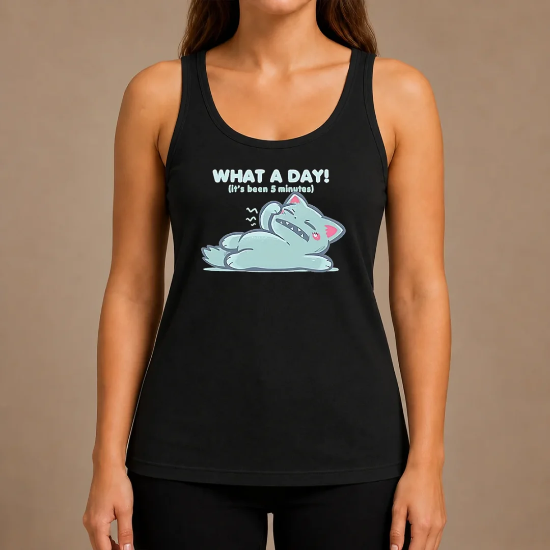 pretty-exhausted-cartoon-cat-lying-down-what-a-day-it-s-been-5-minutes-tank-top-1 Pretty Exhausted Cartoon Cat Lying Down What A Day It'S Been 5 Minutes Tank Top