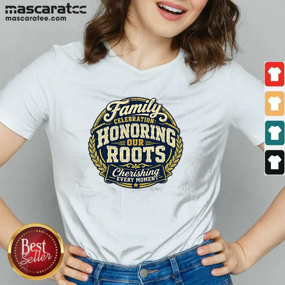 pretty-family-celebration-gratitude-mascot-badge-v-neck-shirt Pretty Family Celebration Gratitude Mascot Badge V-Neck Shirt