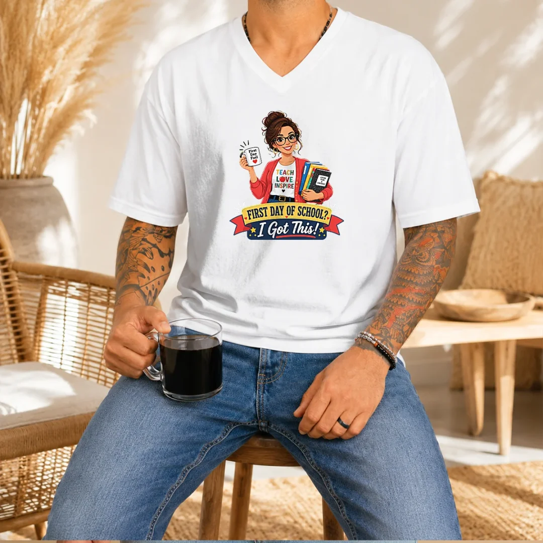 pretty-first-day-of-school-teacher-vector-v-neck-shirt Pretty First Day Of School Teacher Vector V-Neck Shirt