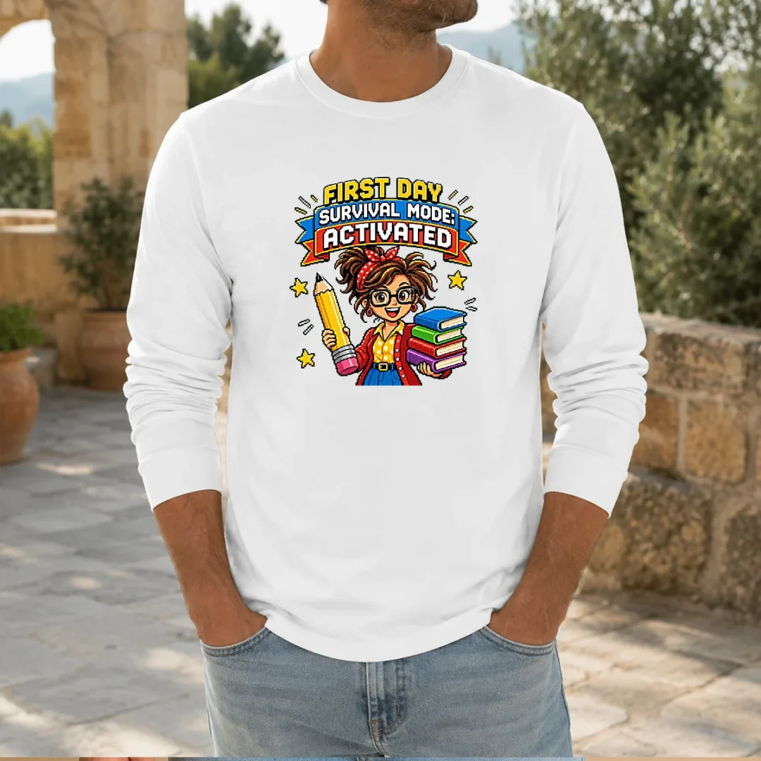 pretty-first-day-survival-mode-teacher-pixel-long-sleeve-shirt Pretty First Day Survival Mode Teacher Pixel Long Sleeve Shirt