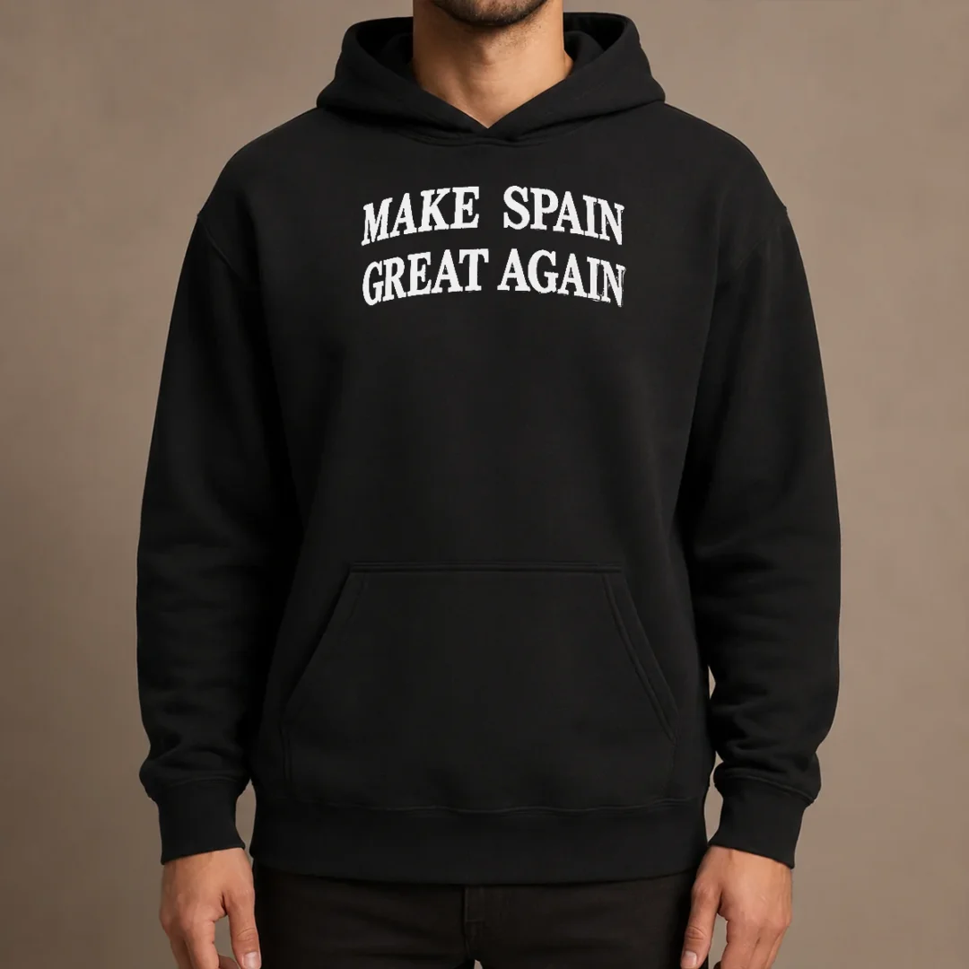 pretty-funny-make-spain-great-again-cap-hoodie Pretty Funny Make Spain Great Again Cap Hoodie in black, front view with drawstrings and kangaroo pocket
