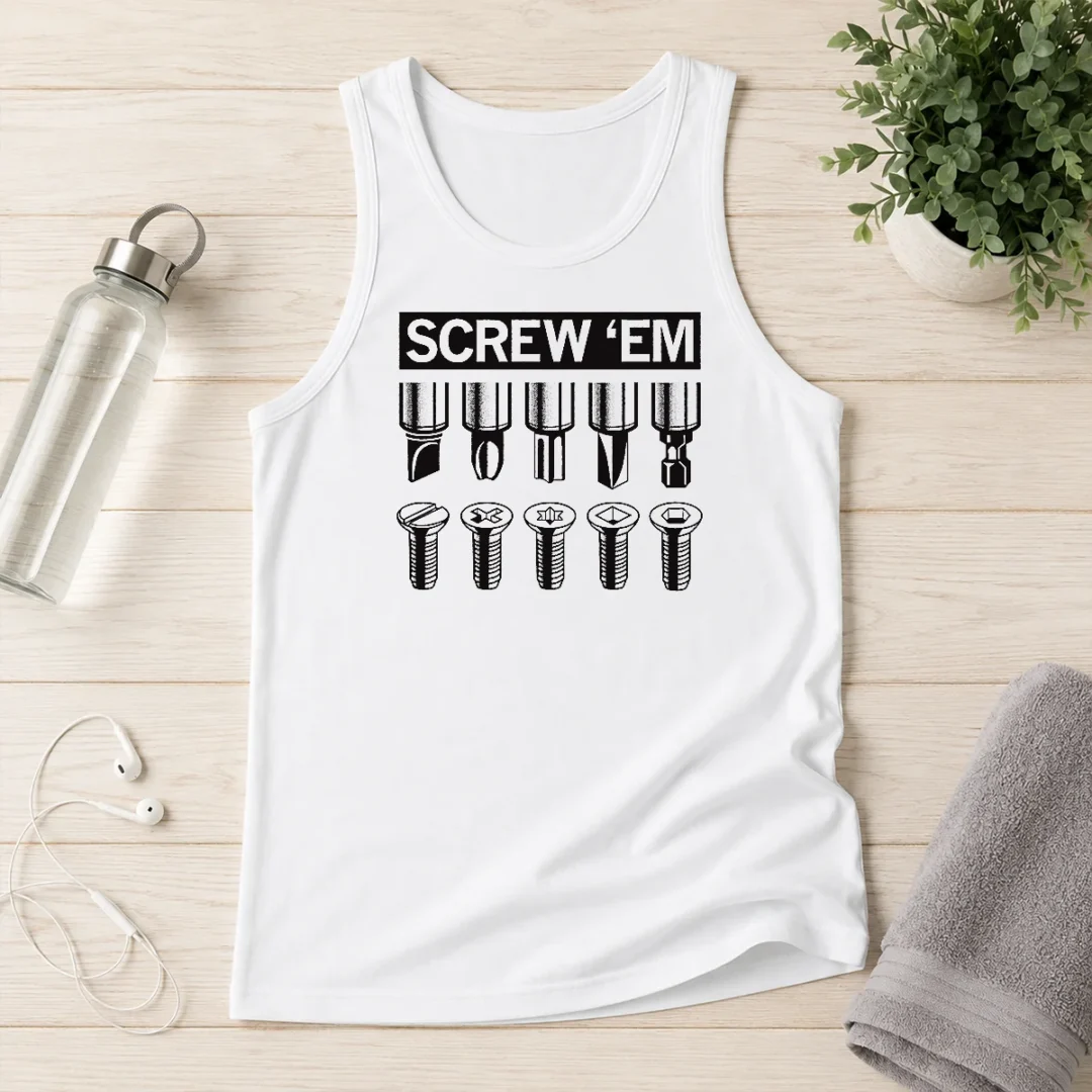 pretty-good-screw-em-tank-top Pretty Good Screw 'Em Tank Top in white, sleeveless casual wear with bold graphic text