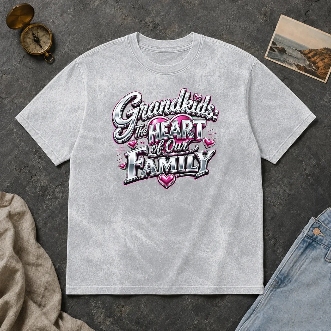 Pretty Grandkids The Heart Of Our Family Y2K Washed T Shirt Pretty Grandkids The Heart Of Our Family Y2K Washed T-Shirt