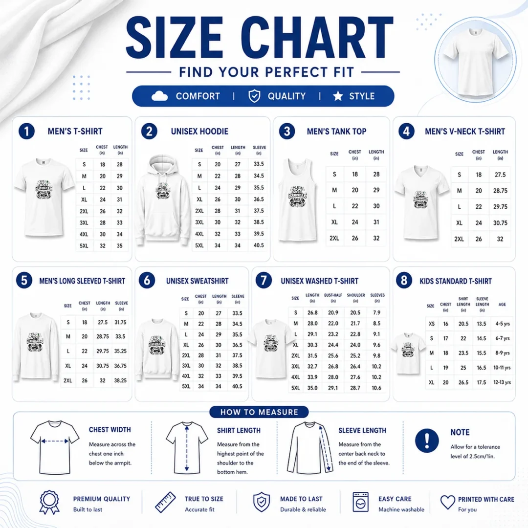 pretty-grandparents-day-proud-silhouette-tee-for-loved-grandparents-size-chart Size chart for Pretty Grandparents Day Proud Silhouette Tee with measurements in inches and cm