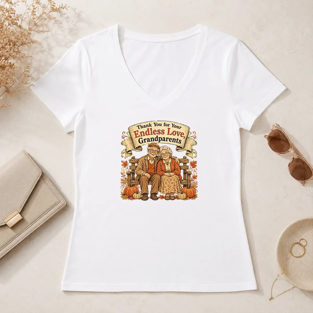 Pretty Grandparents Day Vintage Gratitude Family V Neck Shirt Pretty Grandparents Day Vintage Gratitude Family V-Neck Shirt