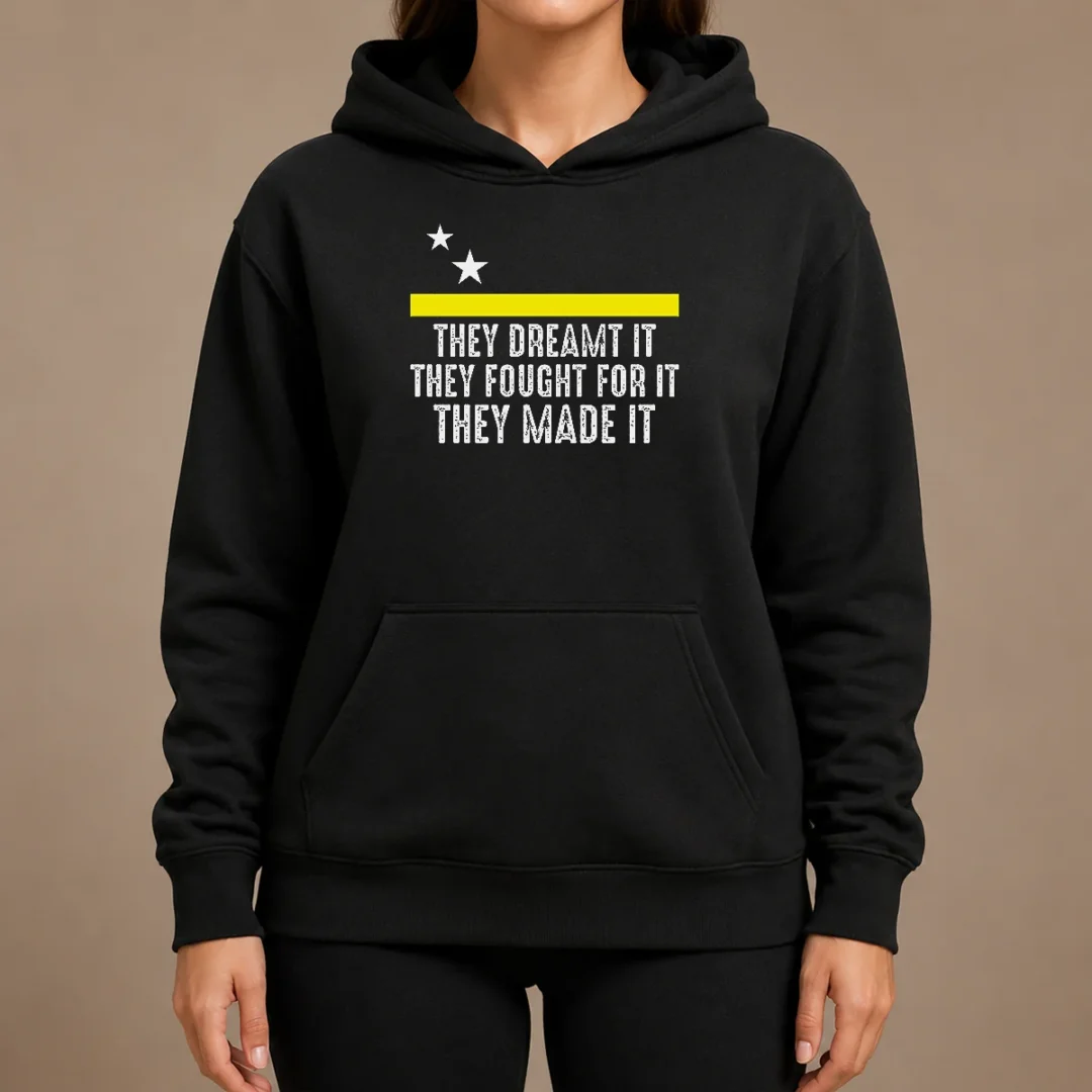 Pretty Hot Uracao Flag They Dreamed It Fought For It Hoodie Pretty Hot Uracao Flag They Dreamed It Fought For It Hoodie in black with front graphic print