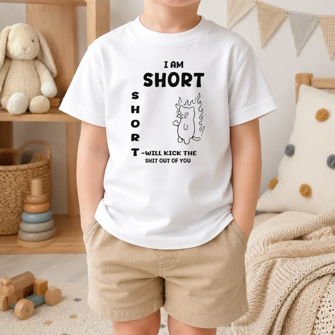 Pretty I Am Short Short Will Kick The Shit Out Of You Cat Flames Funny Sarcasm Kids T Shirt Pretty I Am Short Short Will Kick The Shit Out Of You Cat Flames Funny Sarcasm Kids T-Shirt