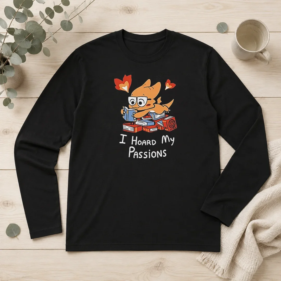pretty-i-hoard-my-passions-cute-dragon-reading-books-long-sleeve-shirt Pretty I Hoard My Passions Cute Dragon Reading Books Long Sleeve Shirt