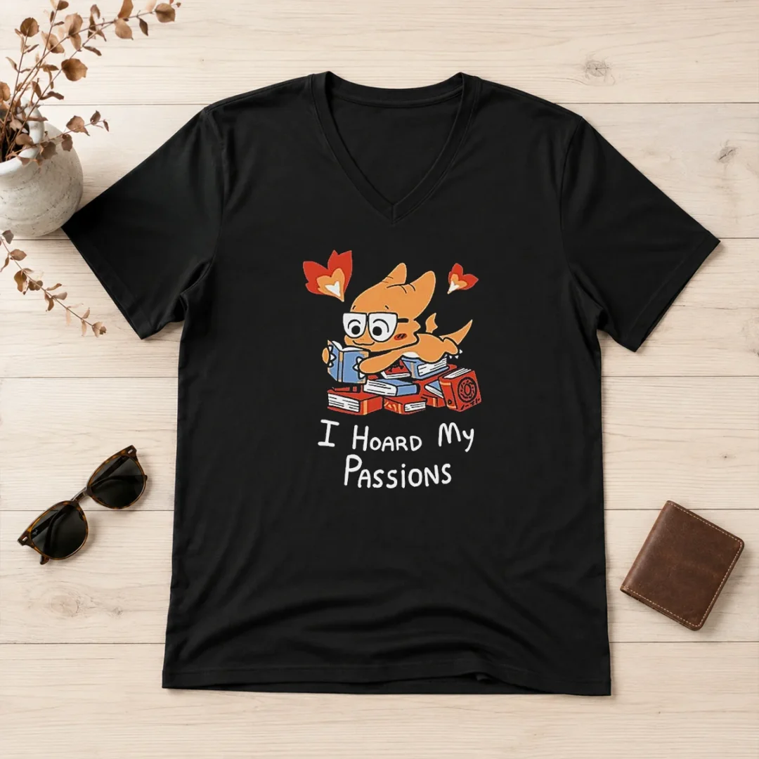 pretty-i-hoard-my-passions-cute-dragon-reading-books-v-neck-shirt Pretty I Hoard My Passions Cute Dragon Reading Books V-Neck Shirt