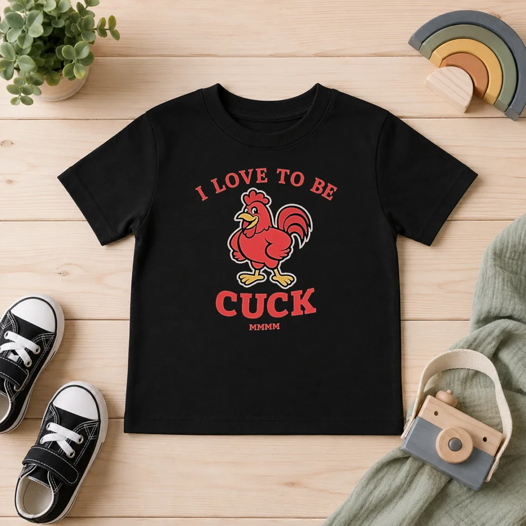 pretty-i-love-to-be-a-cuck-rooster-meme-chicken-kids-t-shirt Pretty I Love To Be A Cuck Rooster Meme Chicken Kids T Shirt in bright colors, displayed on a child-sized tee