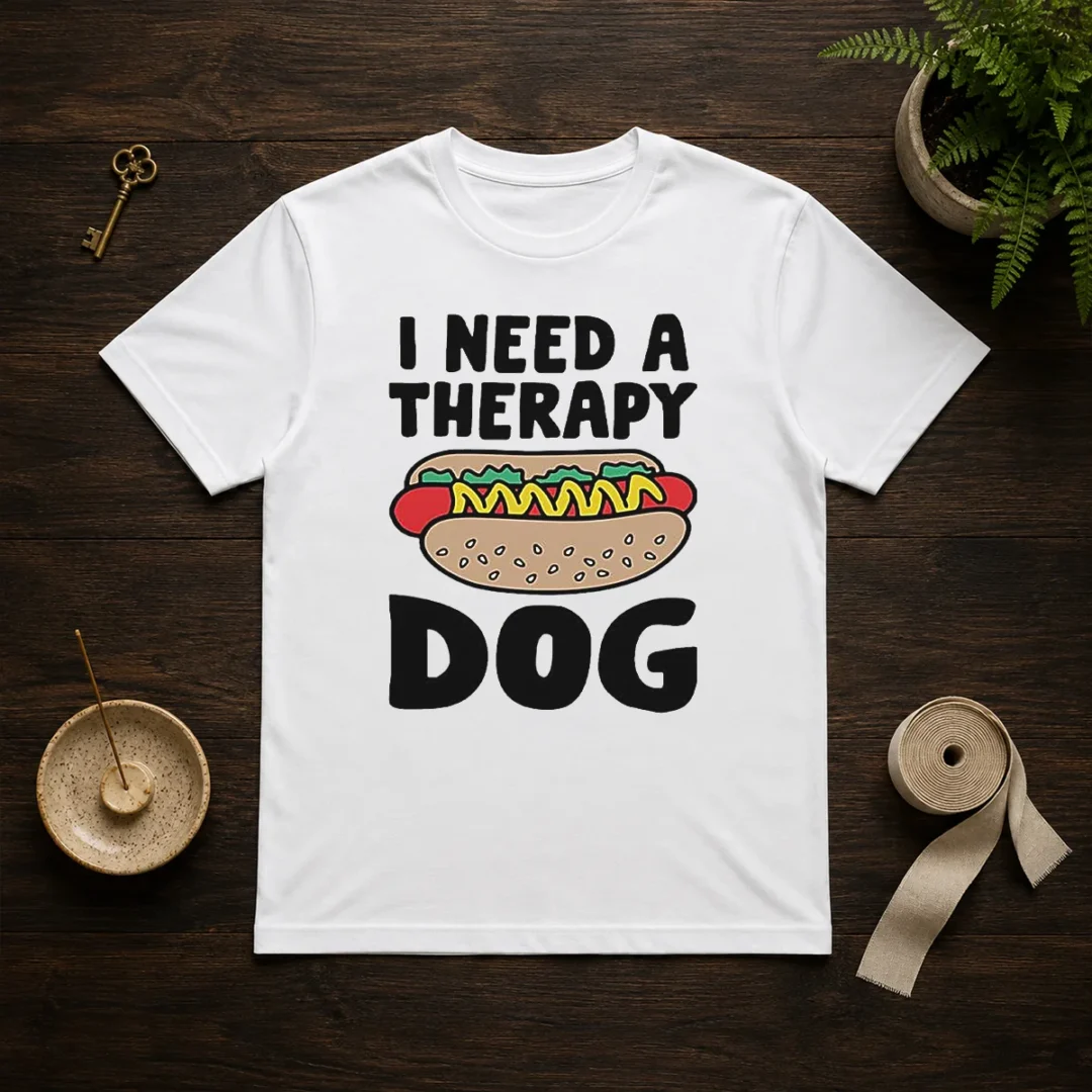 pretty-i-need-a-therapy-dog-hot-dog-pun-food-t-shirt Pretty I Need A Therapy Dog Hot Dog Pun Food