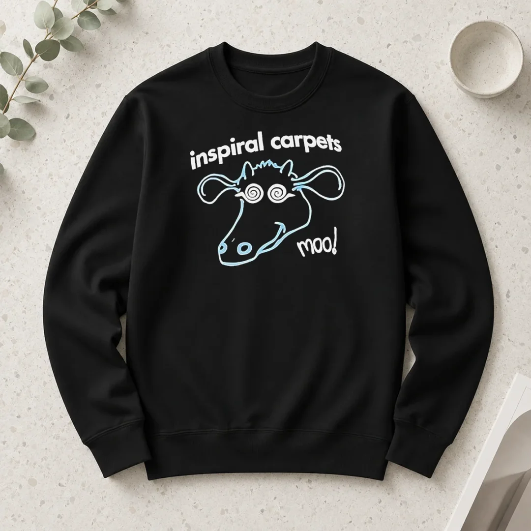 pretty-inspiral-carpets-moo-madchester-indie-rock-long-sleeve-shirt Pretty Inspiral Carpets Moo Madchester Indie Rock long sleeve shirt in black with band graphic on front