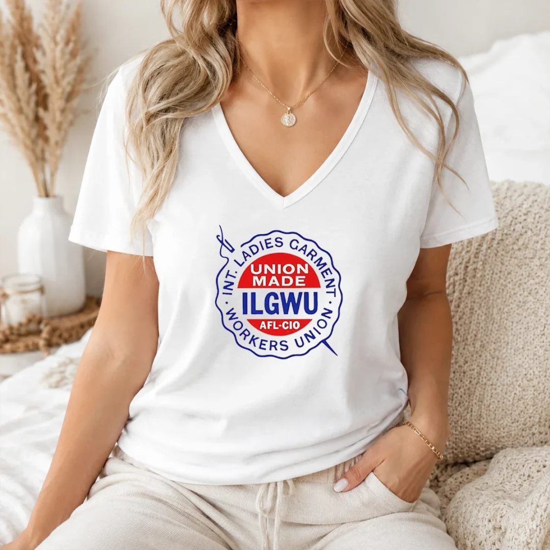 Pretty International Ladies Garment Workers Union ILGWU Union Made Afl Cio V Neck Shirt Pretty International Ladies Garment Workers Union ILGWU Union Made Afl Cio V Neck Shirt in dark color with short sleeves