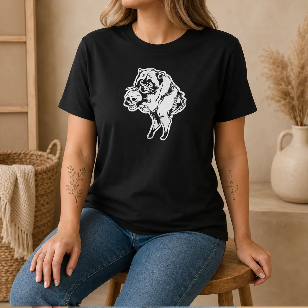 pretty-jimothy-raccoon-holding-skull-seattle-finest-ballard-legend-cute-trash-panda-t-shirt Pretty Jimothy Raccoon Holding Skull Seattle Finest Ballard Legend Cute Trash Panda t shirt in black, front view