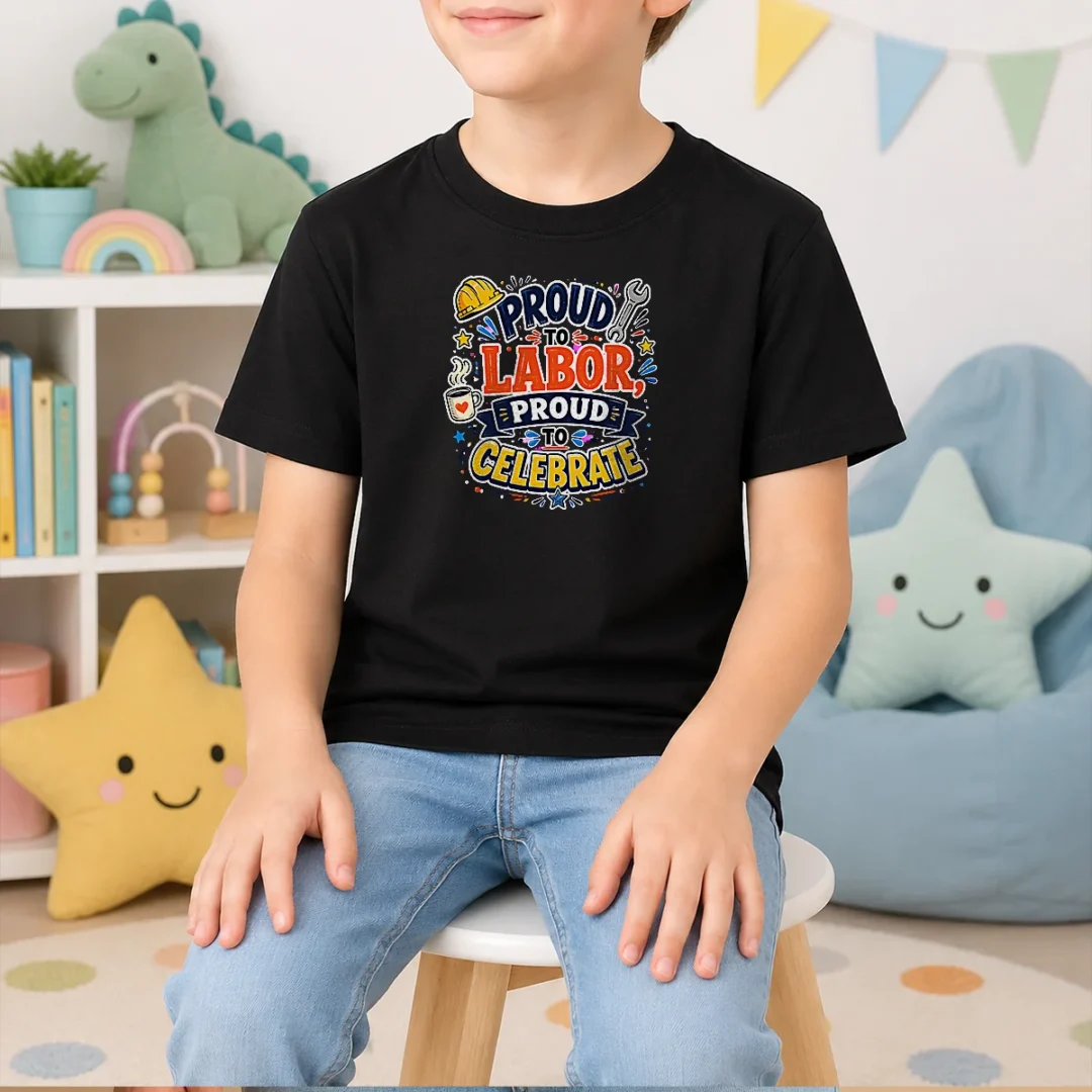 pretty-labour-day-celebration-proud-to-labor-doodle-typograph-kids-t-shirt Pretty Labour Day Celebration Proud To Labor Doodle Typograph Kids T Shirt in white, featuring playful typography and doodle design for kids