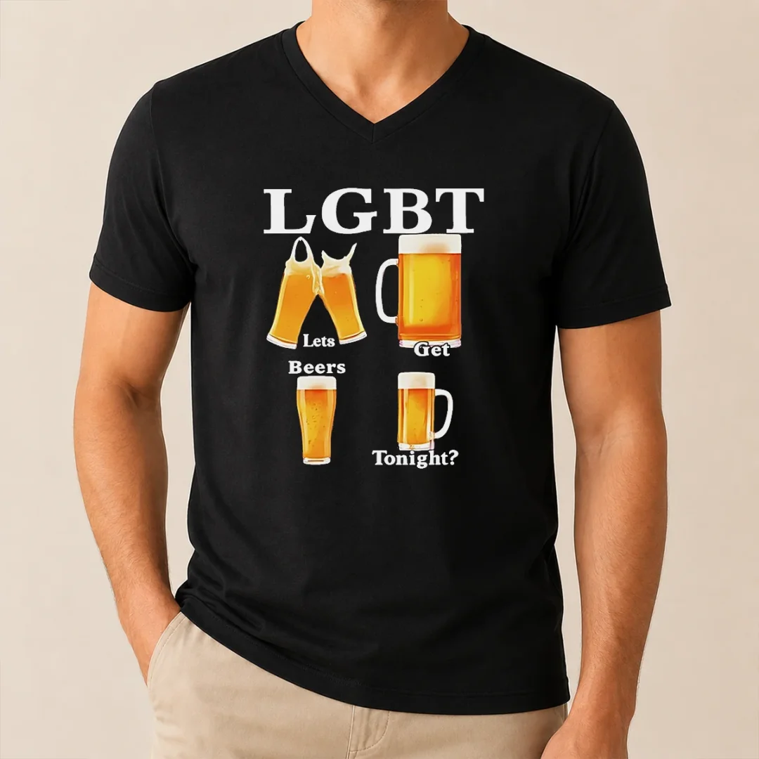 Pretty LGBT Lets Get Beers Tonight Beer Drinking Humor V Neck Shirt Pretty LGBT Lets Get Beers Tonight Beer Drinking Humor V Neck Shirt in dark gray with short sleeves