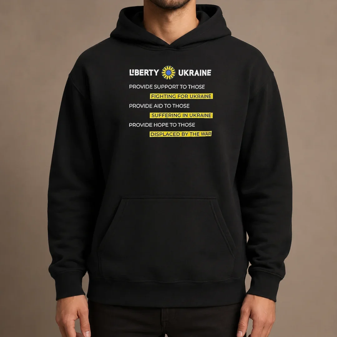 pretty-liberty-ukraine-support-aid-and-hope-for-those-affected-by-the-war-hoodie Pretty Liberty Ukraine Support Aid And Hope For Those Affected By The War Hoodie in blue, front view with drawstring hood and kangaroo pocket
