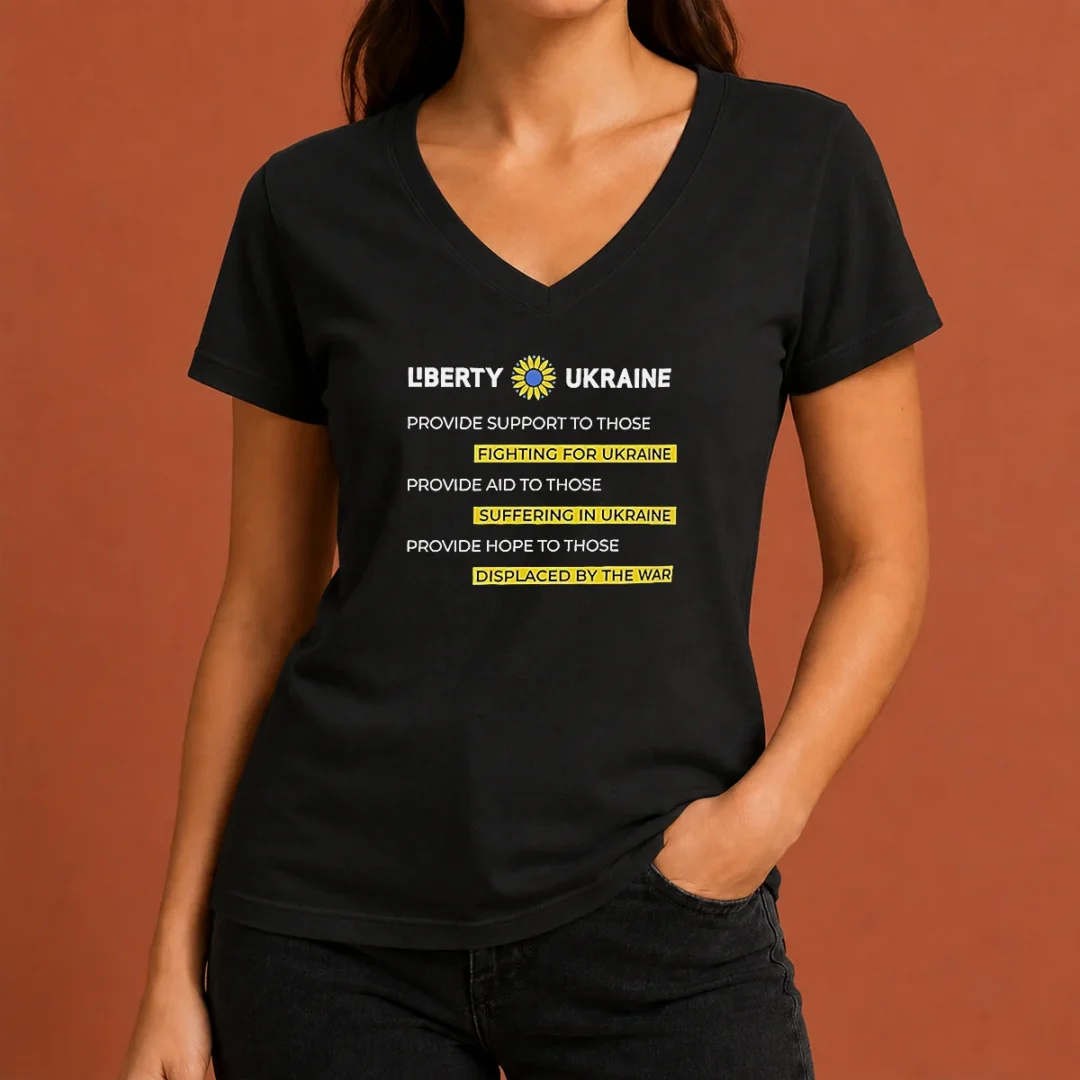 pretty-liberty-ukraine-support-aid-and-hope-for-those-affected-by-the-war-v-neck-shirt Pretty Liberty Ukraine Support Aid And Hope For Those Affected By The War V Neck Shirt in navy blue with yellow and blue print