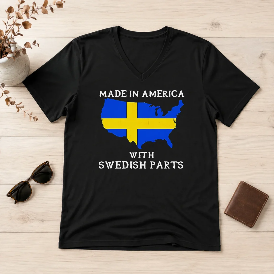 pretty-made-in-america-with-swedish-parts-map-of-united-states-flag-v-neck-shirt Pretty Made In America With Swedish Parts Map Of United States Flag Shirt - Image 2