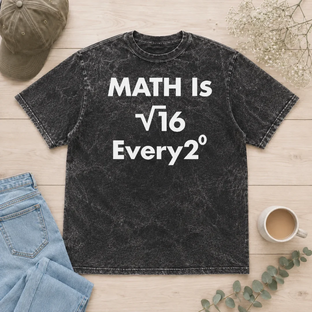 pretty-math-is-square-root-of-16-every-degree-washed-t-shirt Pretty Math Is Square Root Of 16 Every Degree Washed T Shirt displayed on a soft cotton fabric with a faded vintage look