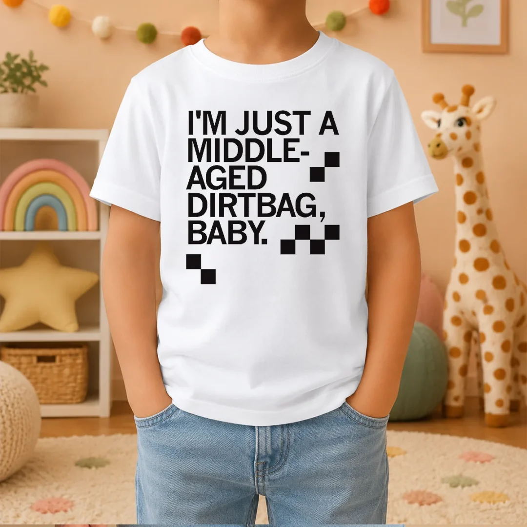pretty-middle-aged-dirt-bag-kids-t-shirt Pretty Middle Aged Dirt Bag Kids T-Shirt