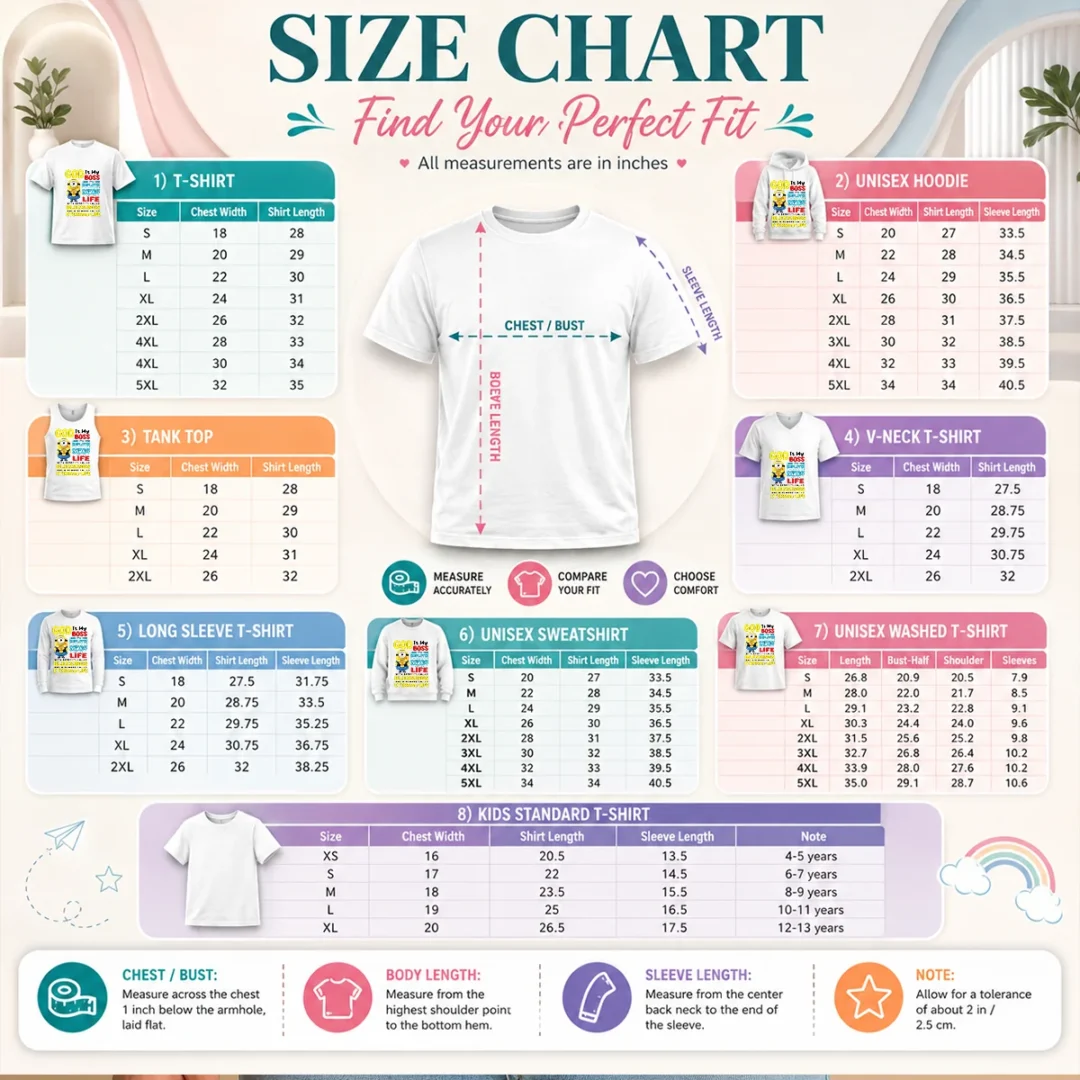 pretty-minion-god-is-my-boss-and-im-his-employee-im-very-thankful-for-my-everyday-salary-called-l-size-chart Size chart for Pretty Minion God Is My Boss And Im His Employee Im Very Thankful For My Everyday Salary Called L with measurements in inches and cm