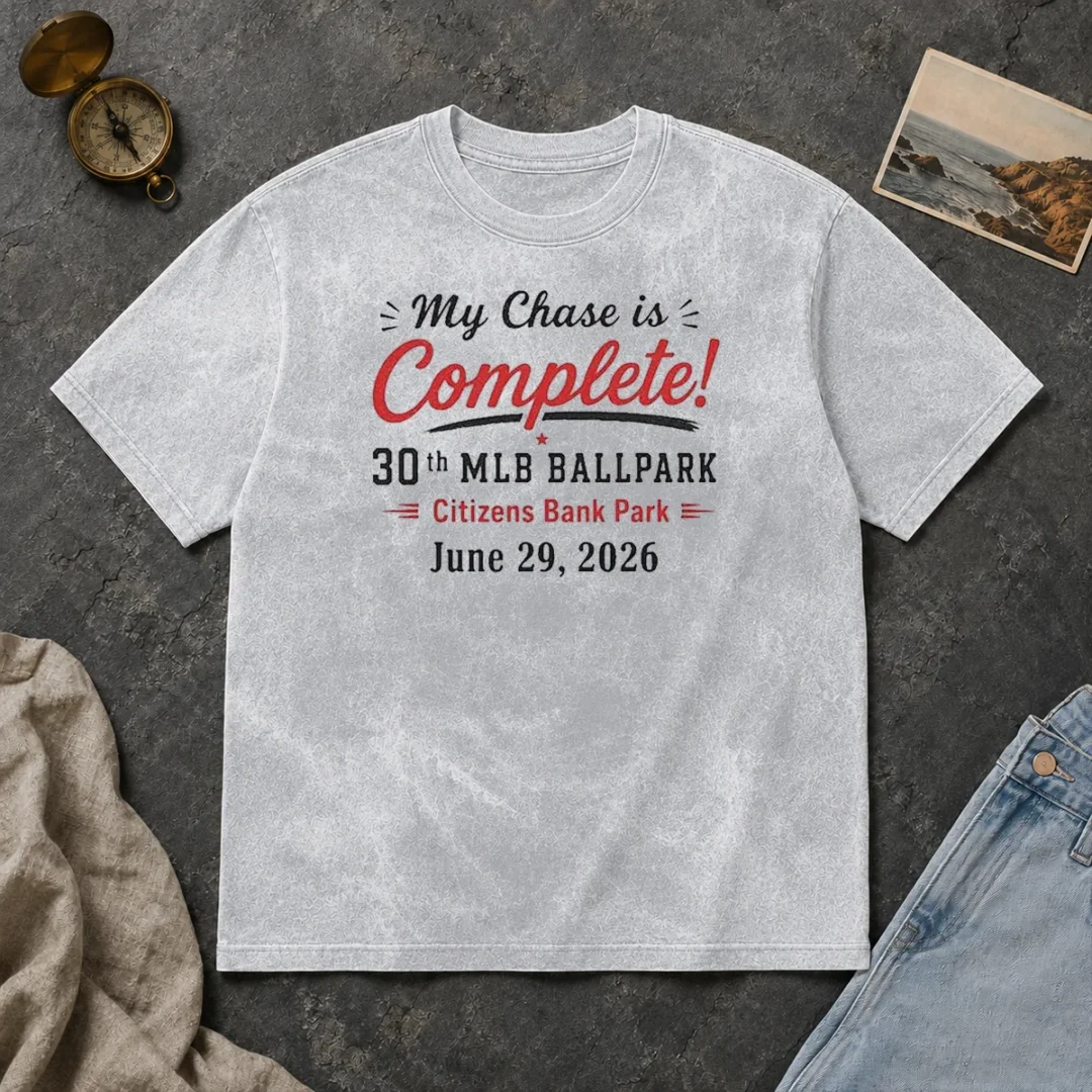Pretty My Chase Is Complete 30th Ballpark Citizens Bank Park June 29 2026 washed t shirt Pretty My Chase Is Complete 30th Ballpark Citizens Bank Park June 29 2026 Washed T Shirt in soft cotton fabric