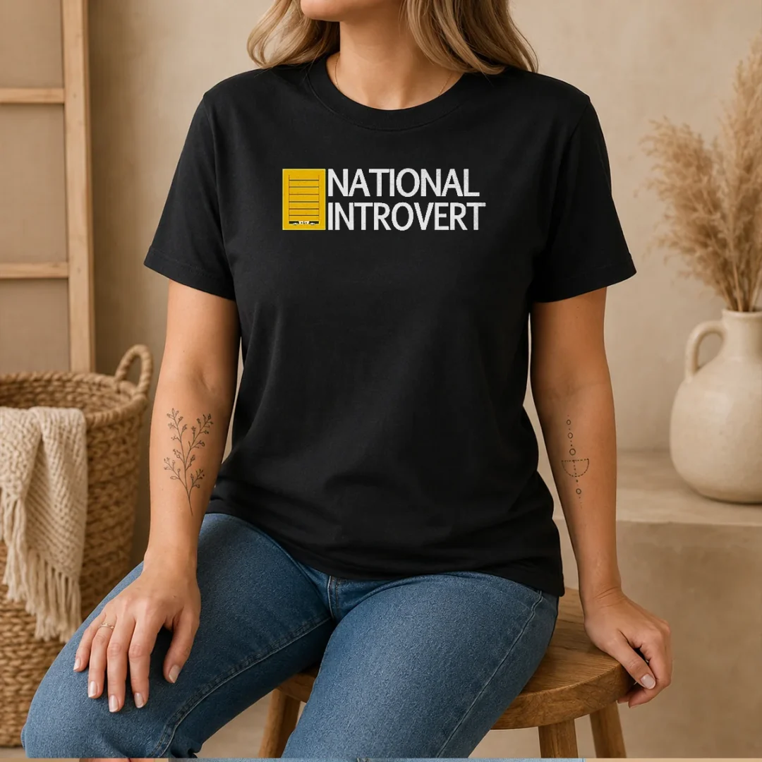 pretty-national-introvert-parody-logo-social-anxiety-t-shirt Pretty National Introvert Parody Logo Social Anxiety t shirt in classic fit with printed graphic on front