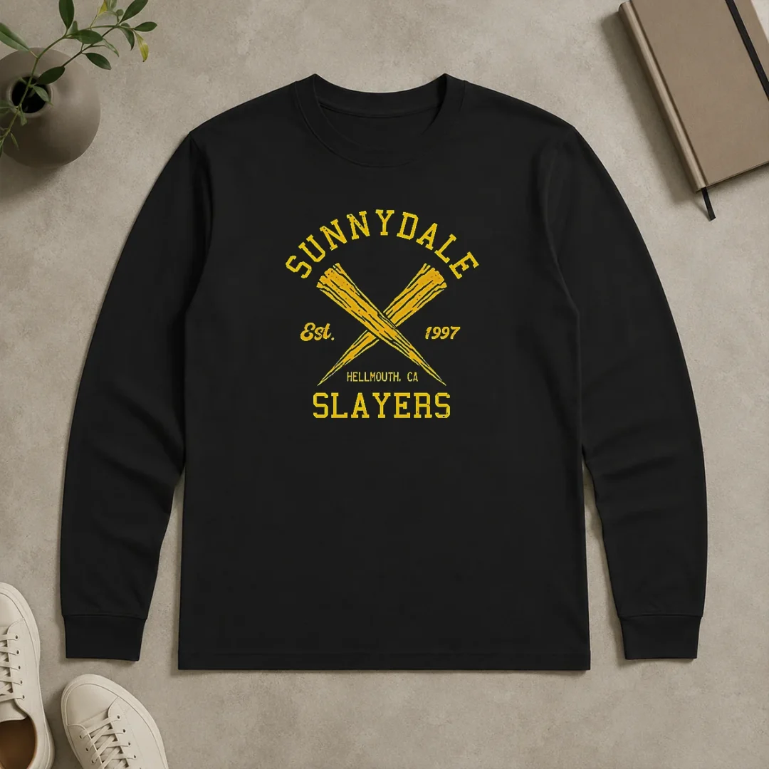 Pretty Nice Vampire Slayers Long Sleeve Shirt Pretty Nice Vampire Slayers long sleeve shirt in black featuring bold graphic print on front