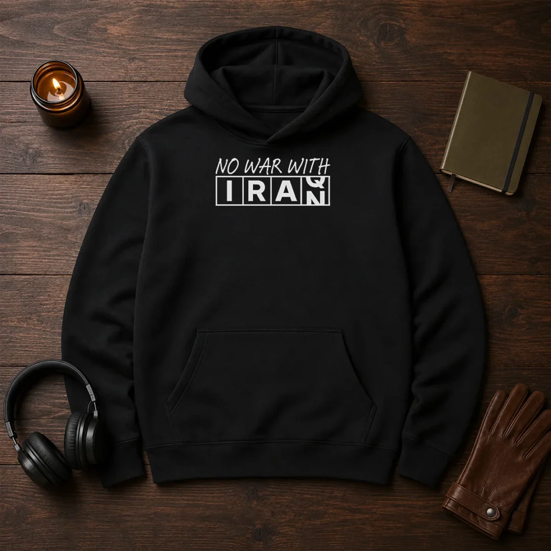 pretty-no-war-with-iran-political-protest-anti-war-hoodie Pretty No War With Iran Political Protest Anti War Hoodie in black, front view with bold white text graphic