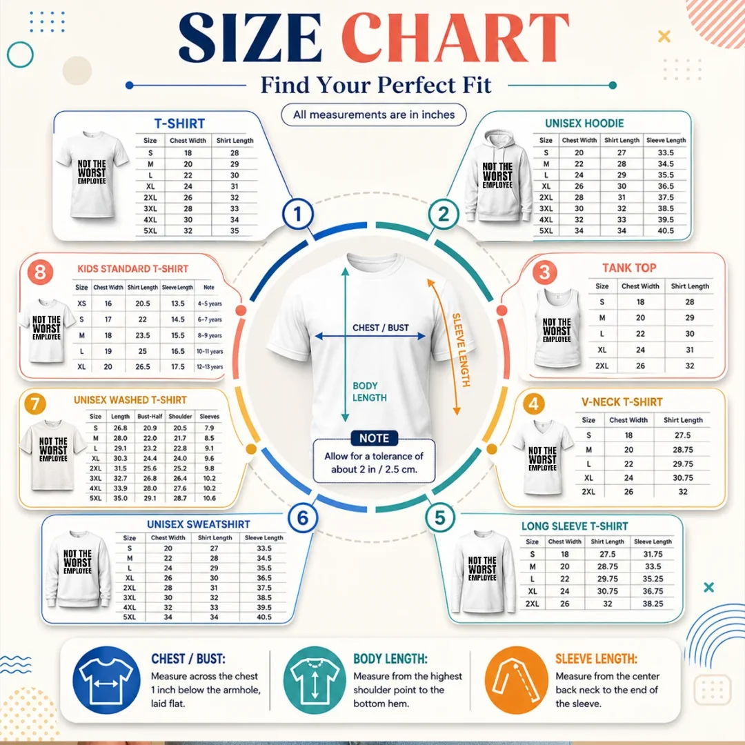 pretty-not-the-worst-employee-geek-size-chart Size chart for Pretty Not The Worst Employee Geek with measurements in inches and cm