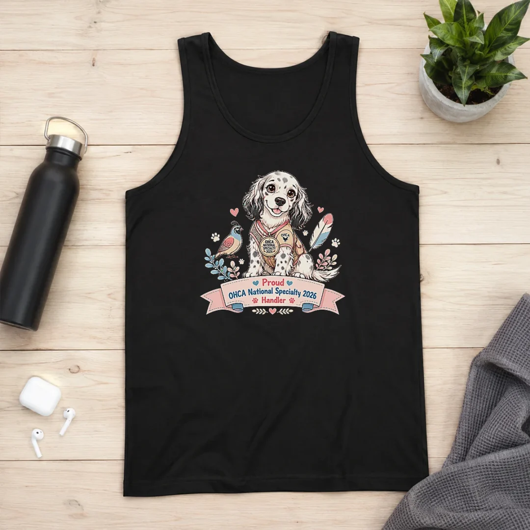 pretty-ohca-national-specialty-2026-kawaii-hunting-dog-pride-tank-top Pretty OHCA National Specialty 2026 Kawaii Hunting Dog Pride tank top with colorful hunting dog design on front