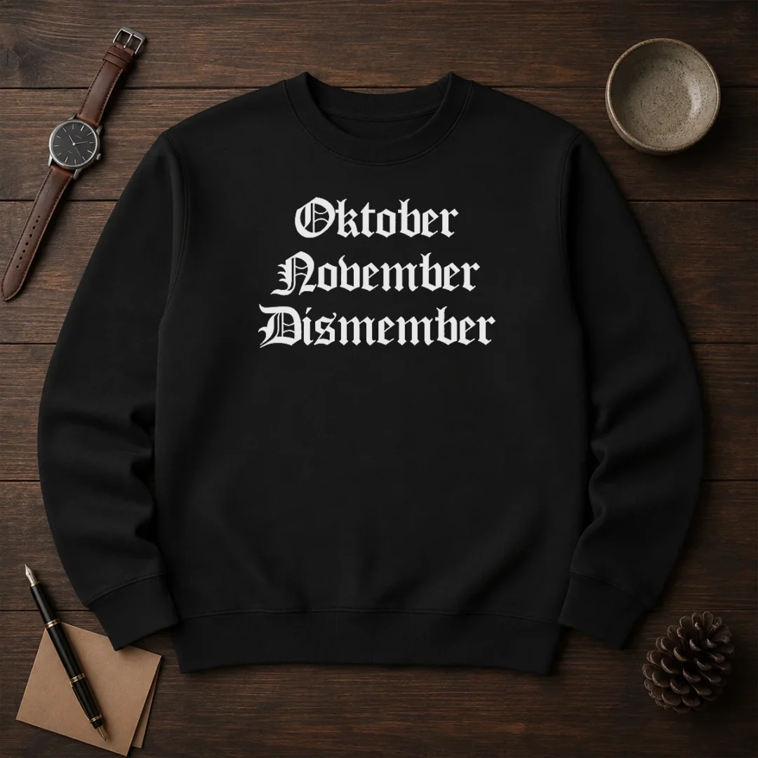 pretty-oktober-november-dismember-gothic-dark-sweater Pretty Oktober November Dismember Gothic Dark sweater in black with gothic-themed graphic design, long sleeves, and a comfortable fit