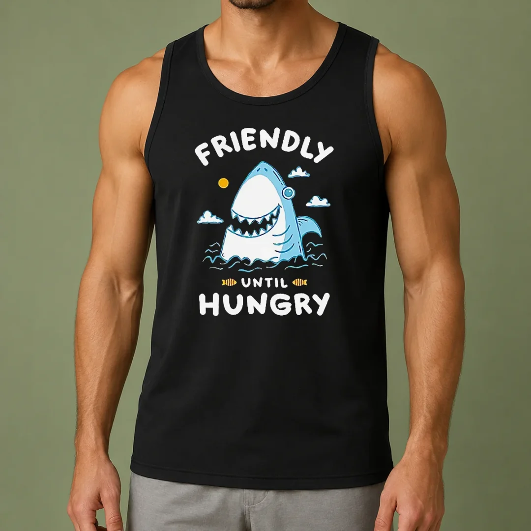 pretty-original-shark-grinning-friendly-until-hungry-tank-top Pretty Original Shark Grinning Friendly Until Hungry Tank Top