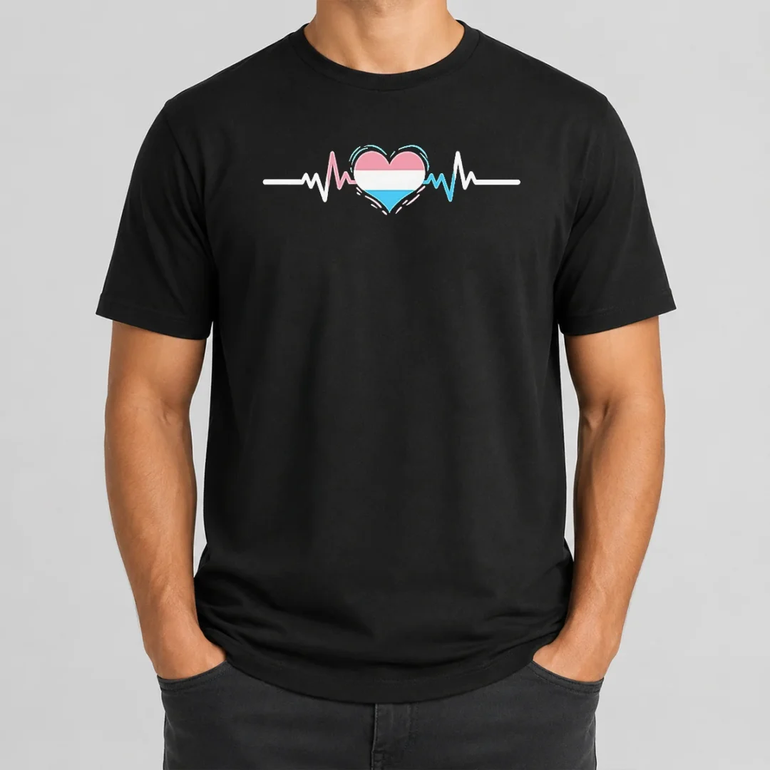 Pretty Premium Transgender Pride Flag Heart Heartbeat Line T Shirt Pretty Premium Transgender Pride Flag Heart Heartbeat Line t shirt in a classic fit, displayed on a white background