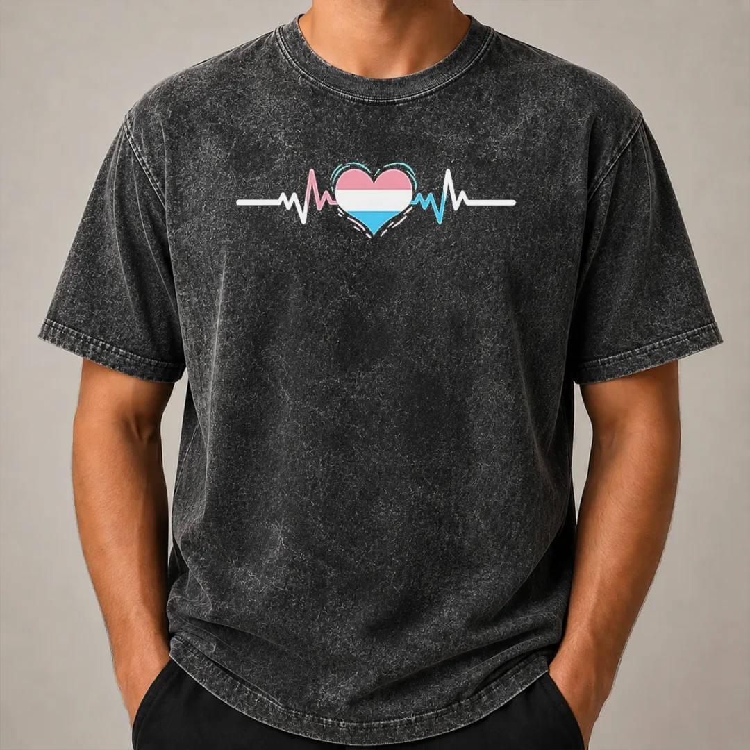 Pretty Premium Transgender Pride Flag Heart Heartbeat Line Washed T Shirt Pretty Premium Transgender Pride Flag Heart Heartbeat Line Washed T Shirt showcasing vibrant colors on soft fabric