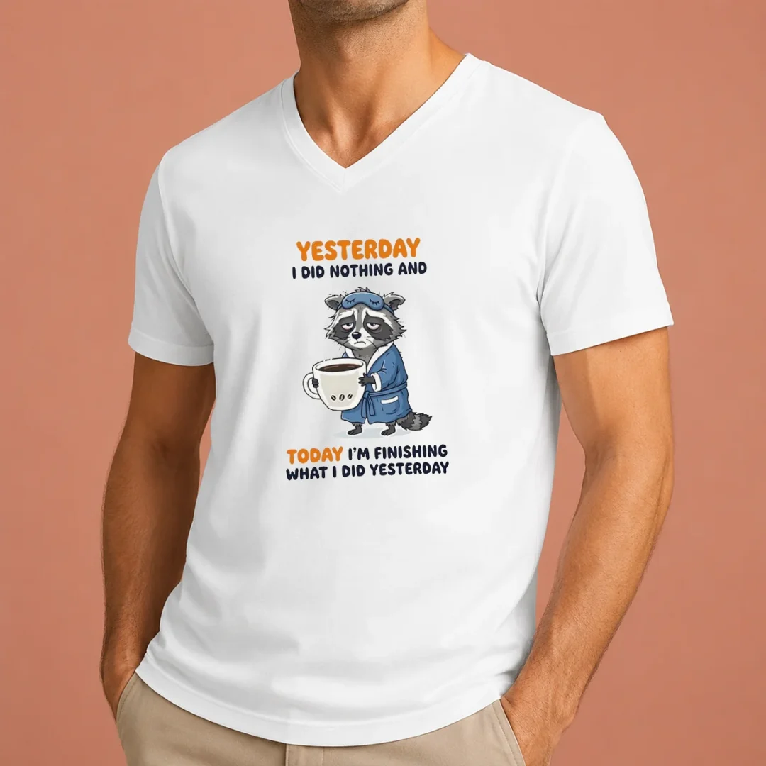 pretty-raccoon-yesterday-i-did-nothing-and-today-im-finishing-what-i-did-yesterday-v-neck-shirt Pretty Raccoon Yesterday I Did Nothing And Today Im Finishing What I Did Yesterday V-Neck Shirt