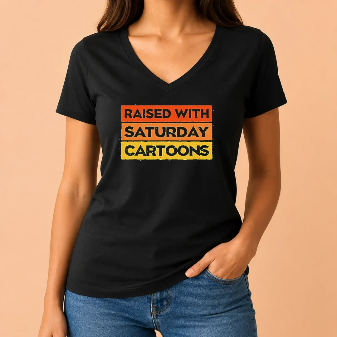pretty-raised-with-saturday-cartoons-retro-90s-v-neck-shirt Pretty Raised With Saturday Cartoons Retro 90s V-Neck Shirt
