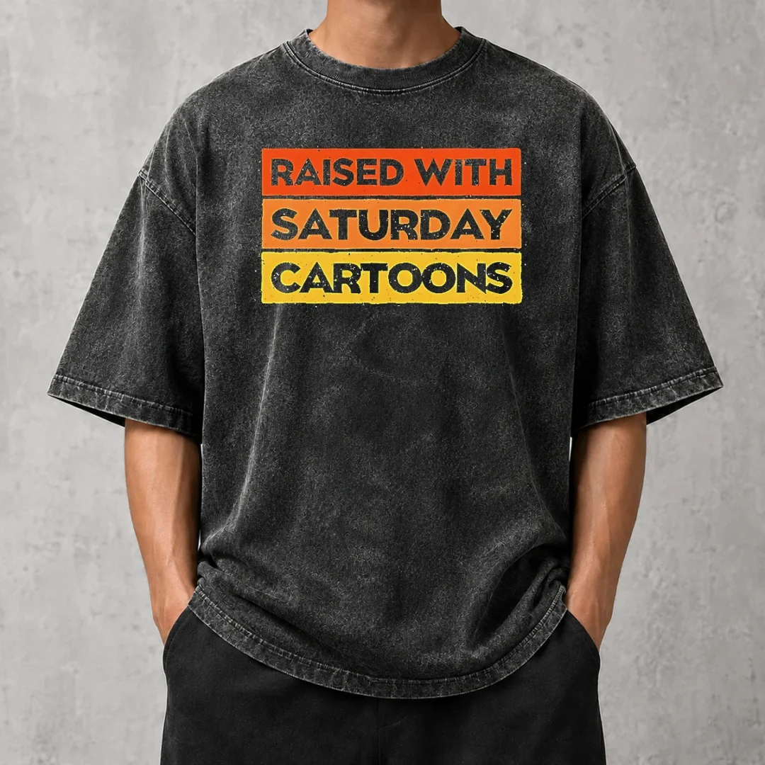 pretty-raised-with-saturday-cartoons-retro-90s-washed-t-shirt Pretty Raised With Saturday Cartoons Retro 90s printed on a soft washed t shirt with vintage fade