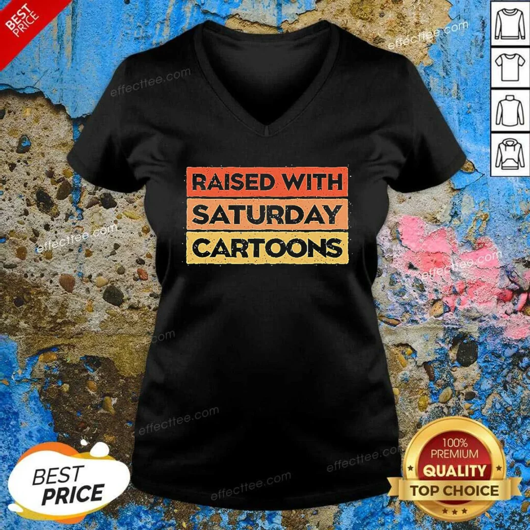 pretty-raised-with-saturday-cartoons-retro-v-neck-shirt-v-neck-optimized Pretty Raised With Saturday Cartoons Retro V Neck Shirt v neck optimized showing front view on a clean background