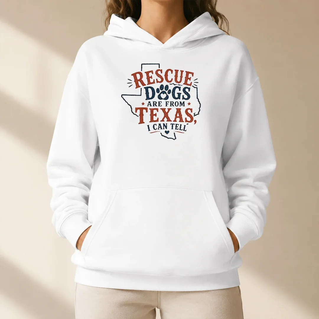 pretty-rescue-dogs-are-from-texas-i-can-tell-hoodie Pretty Rescue Dogs Are From Texas I Can Tell Hoodie in dark gray with front kangaroo pocket and adjustable hood
