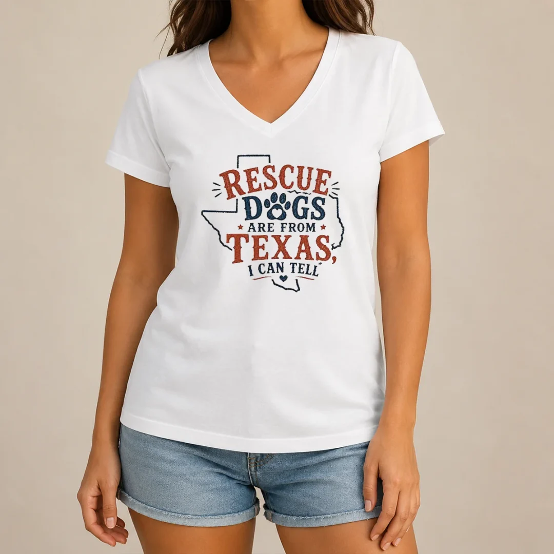pretty-rescue-dogs-are-from-texas-i-can-tell-v-neck-shirt Pretty Rescue Dogs Are From Texas I Can Tell V-Neck Shirt