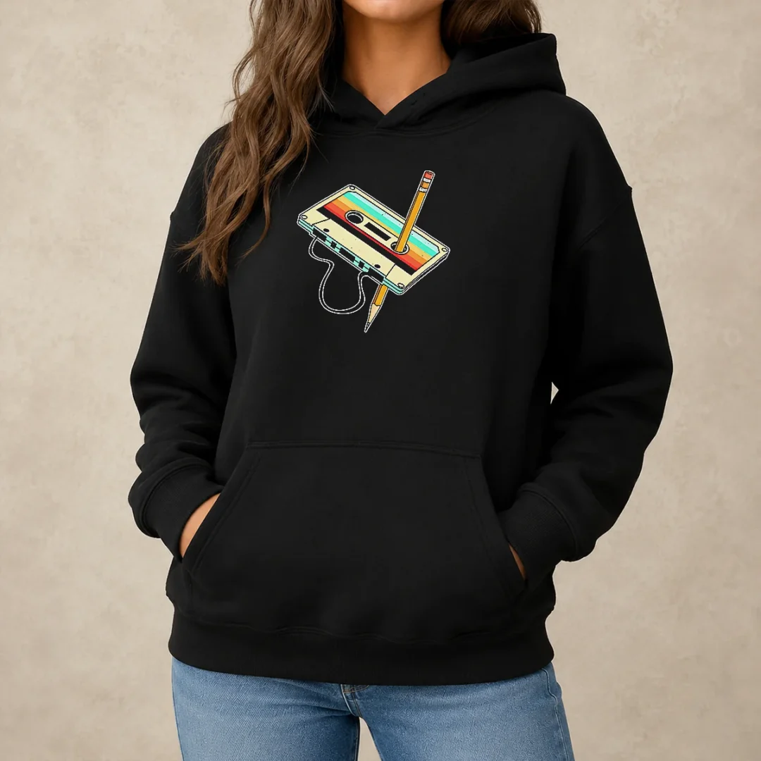 pretty-retro-cassette-tape-with-pencil-90s-nostalgia-hoodie Pretty Retro Cassette Tape With Pencil 90s Nostalgia Hoodie