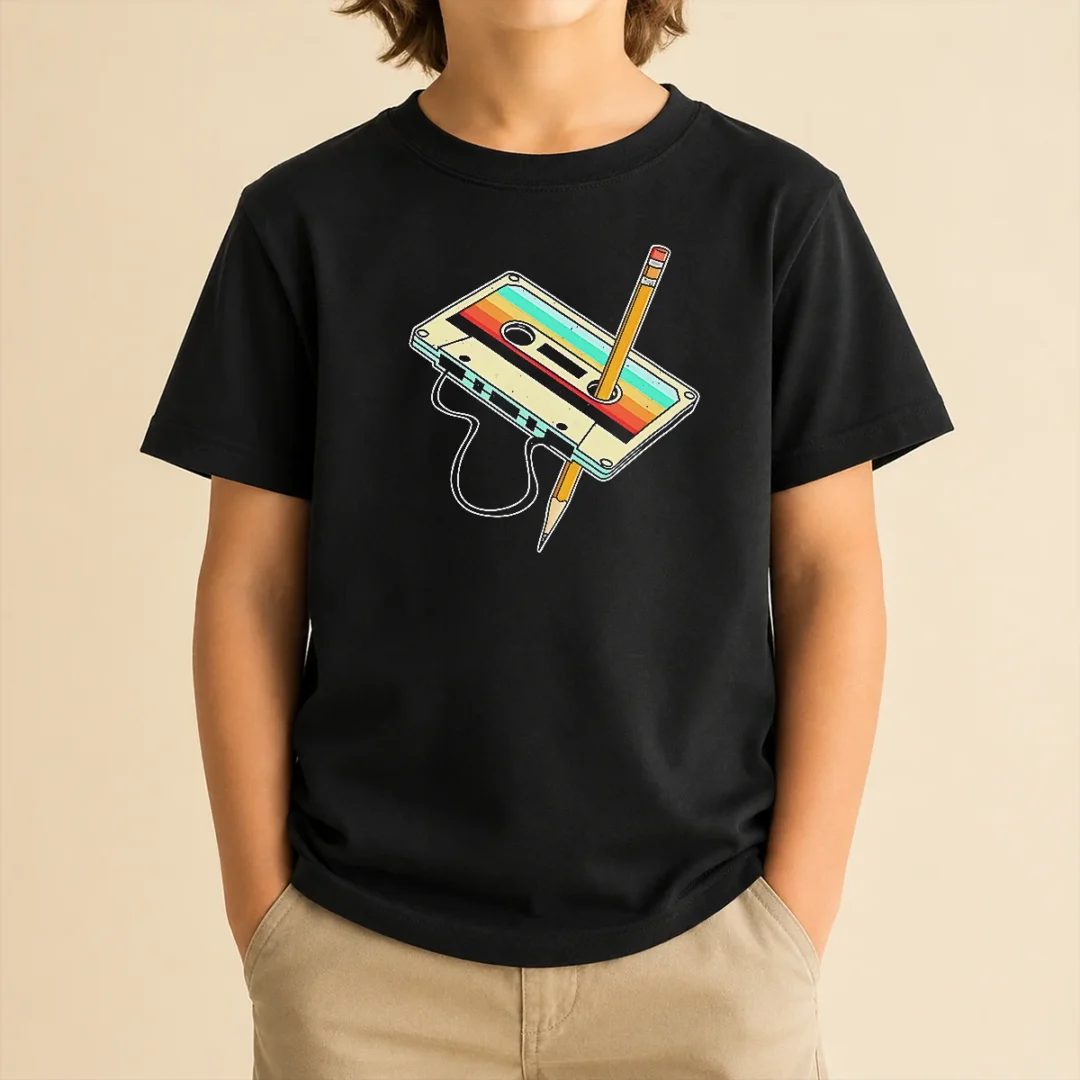 pretty-retro-cassette-tape-with-pencil-90s-nostalgia-kids-t-shirt Pretty Retro Cassette Tape With Pencil 90s Nostalgia Kids T-Shirt
