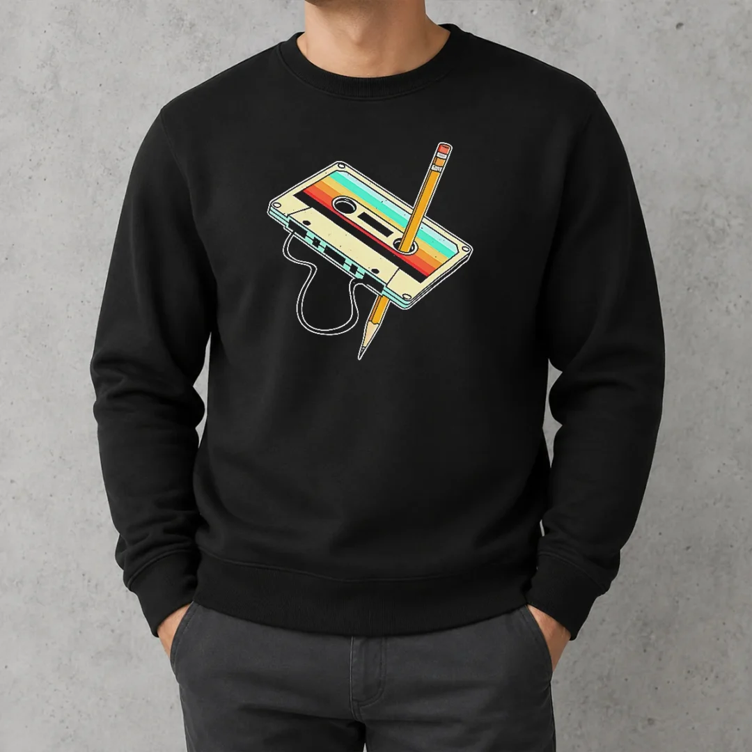 pretty-retro-cassette-tape-with-pencil-90s-nostalgia-sweater Pretty Retro Cassette Tape With Pencil 90s Nostalgia Sweater