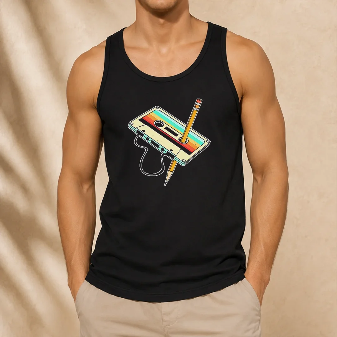pretty-retro-cassette-tape-with-pencil-90s-nostalgia-tank-top Pretty Retro Cassette Tape With Pencil 90s Nostalgia Tank Top