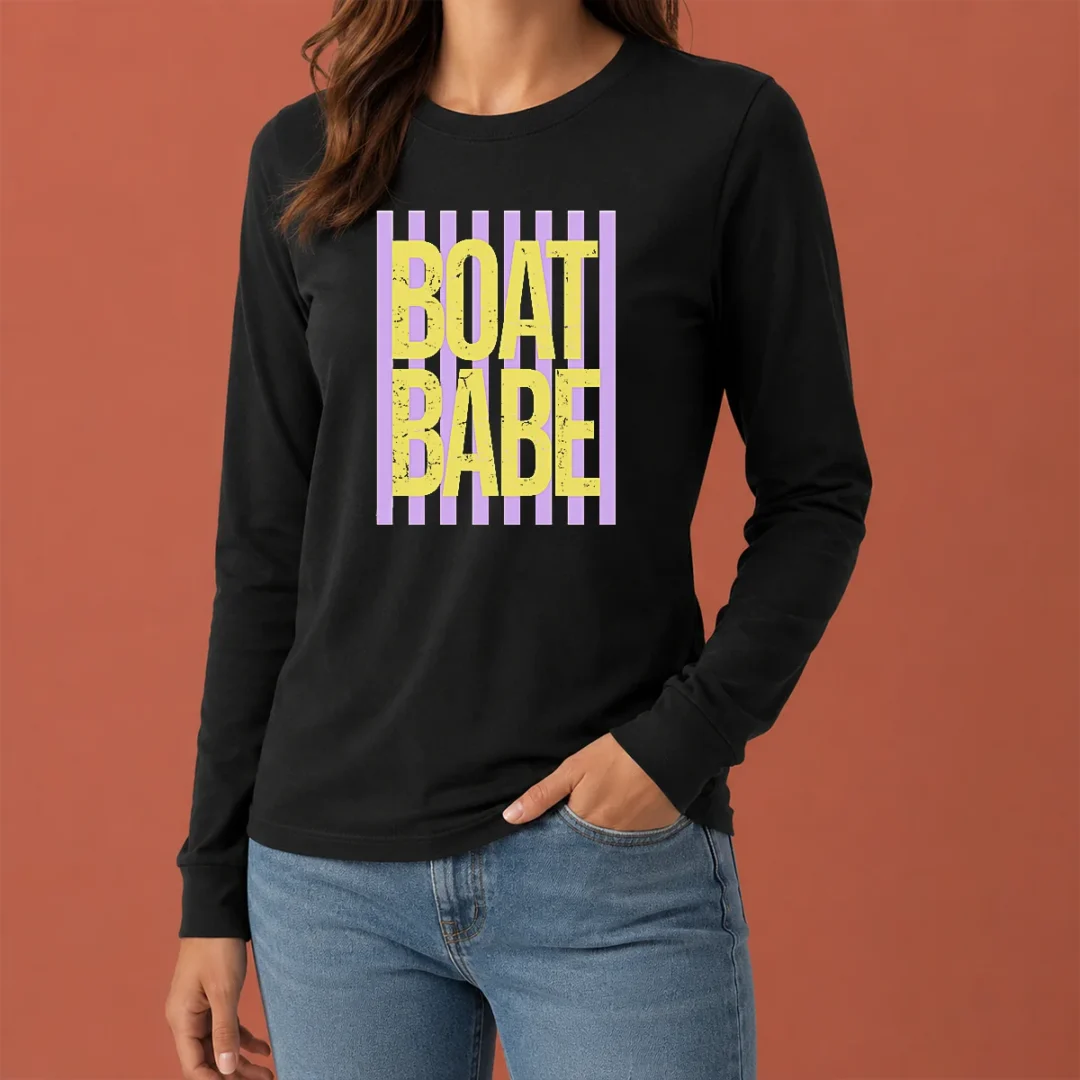 pretty-retro-stripes-sunshine-boat-babe-long-sleeve-shirt Pretty Retro Stripes Sunshine Boat Babe Long Sleeve Shirt